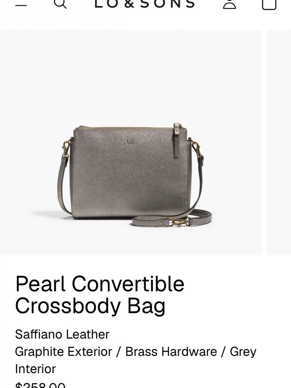 Lo & Sons Pearl Crossbody Bag Graphite Gray Leather